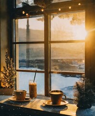Cup of hot coffee. Good morning. Winter holiday season. Cozy evening time.