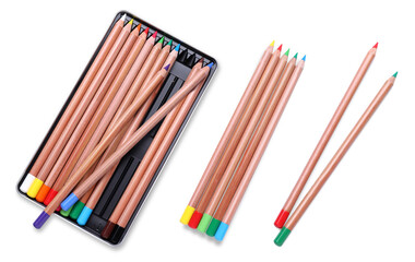 Fototapeta premium Colorful pastel pencils isolated on white, collection. Drawing supplies