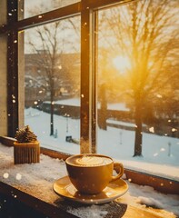 Cup of hot coffee. Good morning. Winter holiday season. Cozy evening time.