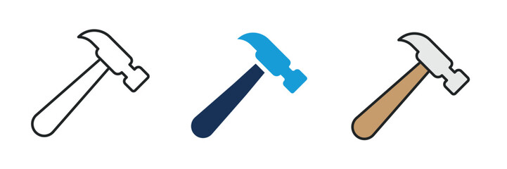 Hammer icon. Line, glyph and filled outline colorful version. Symbol, logo illustration. Different style icons set. Pixel perfect vector graphics.