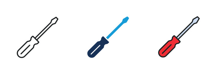 Screwdriver icon. Line, glyph and filled outline colorful version. Symbol, logo illustration. Different style icons set. Pixel perfect vector graphics.