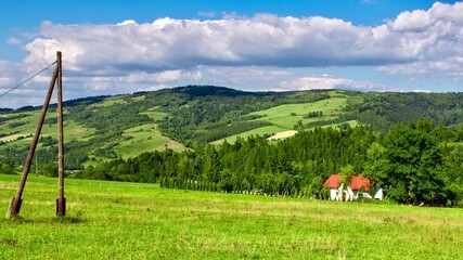 Grand landscape in the Carpathian Mountains, Poland. Alpine meadows.