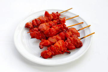 Thai-style grilled chicken. Thai chicken skewers street food
