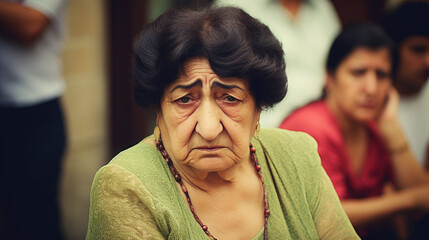 Fototapeta premium calm older woman in city street, neutral or sad thoughtful expression, reflective moment