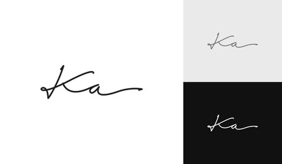 Letter KA handwriting signature logo design - obrazy, fototapety, plakaty