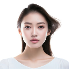 Fototapeta premium Close-up shot of a beauty woman with a bright face and perfect skin, looking at the camera, isolated on a transparent background