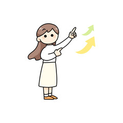 指を差す若い女性