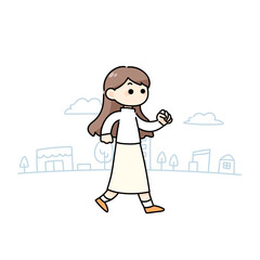 散歩をする若い女性