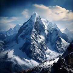 Snow-capped mountain peak in the afternoon