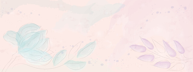 Background watercolor delicate pink flowers on a gray and pink background. Vector composition for design greeting cards, invitations, use for banners, wall art, prints and fabrics