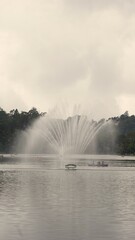 Amazing view of ooty lake with boats and fountain.