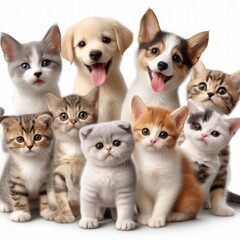 adorable puppies and kittens - obrazy, fototapety, plakaty