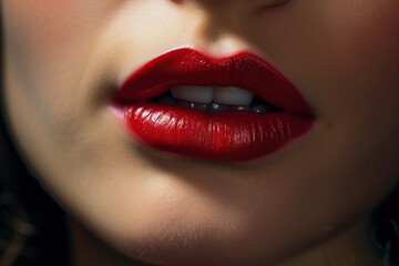 Fototapeta premium Beautiful red lips close-up. Red lipstick. Red lips makeup.