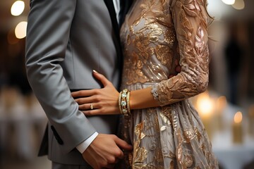 Close-up of the hands of a man and a woman on the wedding day
