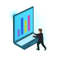 business graph on the screen and credit card and money chart graph