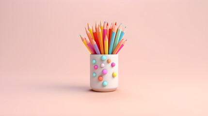 Colored pencils in a colorful minimalist jar. back to school. - obrazy, fototapety, plakaty