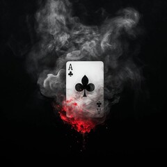 AI generated illustration of an Ace of Clubs, set on fire on a black background
