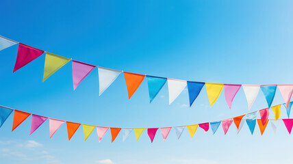 Obraz premium Colorful pennants wave merrily above a buzzing playground