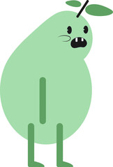 Surprised Pear Character vector cartoon fruit, funny