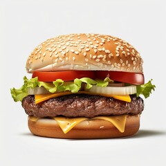 AI generated illustration of a delicious burger on a white background