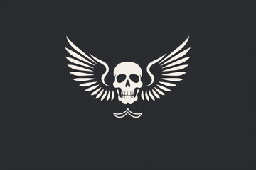 A logo of a skull with wings on a black background