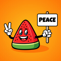 watermelon cartoon illustration, peaceful, funny, cute, cool.