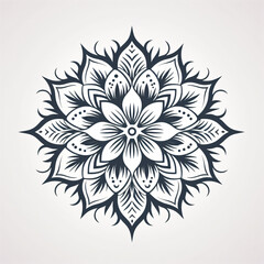 A black and white mantra drawing of a flower on a white background