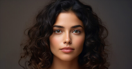 Naklejka premium A close up of a beautiful woman with curly black hair