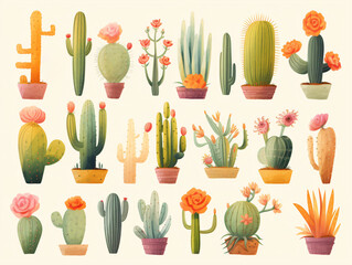 A cactus plants pattern watercolor on a white background