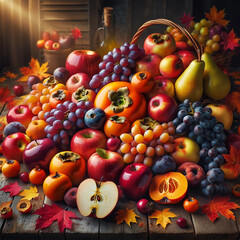 秋を代表するフルーツ、果物の盛り合わせ