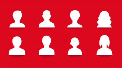 several icons that represent a family including mother father two sons a daughter and a grandma, vector style, color red 