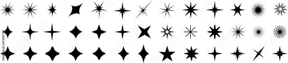 Wall mural set of sparkles star icons. christmas black star icon. modern simple stars collection. bright firewo