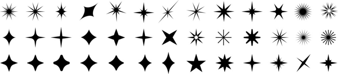 Set of sparkles star icons. Christmas black star icon. Modern simple stars collection. Bright firework .Light icon set. Flash,shine sparkle icon,glare,blink star.