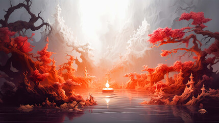 Fototapeta premium Magenta mystical landscape with nature