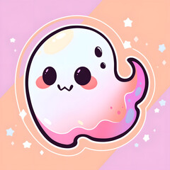 Obraz premium AI generated illustration of a cute sweet ghost character on a pastel background
