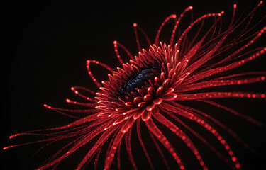 Abstract Red Glowing Flower Close-up
