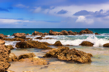 Rock formations and waves at Guilderton Beach, on the West Australian coast