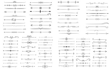 Page Divider And Design Elements. Set of Various Simple Black Divider Design, Assorted Divider Collection Template Vector. Collection of floral dividers elements mega decoration for Calligraphy.