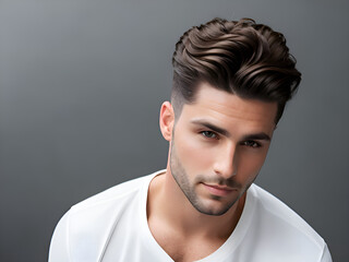 Slicked back top with short sides haircut