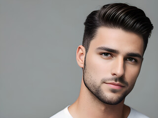 Naklejka premium Brunette man with professional side part haircut