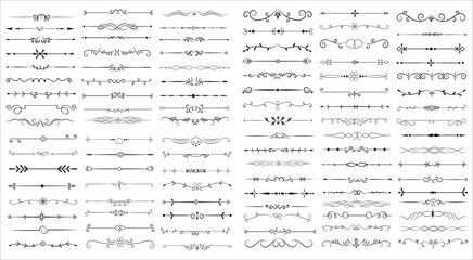 Fototapeta premium Page Divider And Design Elements. Set of Various Simple Black Divider Design, Assorted Divider Collection Template Vector. Collection of floral dividers elements mega decoration for Calligraphy.