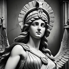 Illustration of a Renaissance marble statue of Athena. She is the Goddess of wisdom, warfare, and handicraft. Athena in Greek mythology, known as Minerva in Roman mythology.