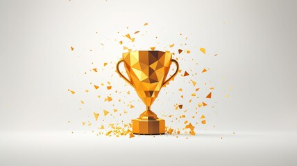 AI generated illustration of a golden trophy with pieces and shards, against a white background - obrazy, fototapety, plakaty