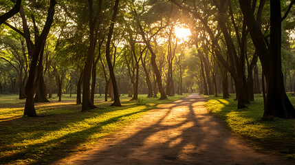 The Magic of a Sunlit Forest Trail,A Dreamy Pathway Through the Enchanted Woods,AI Generative 