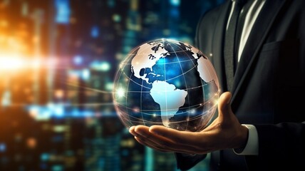 Fototapeta premium AI generated illustration of business executive standing in front of a contemporary city skyline