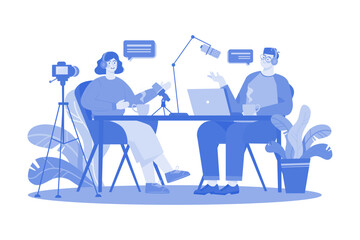 Podcast Interview Illustration concept on white background