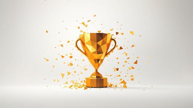 AI generated illustration of a golden trophy with pieces and shards, against a white background