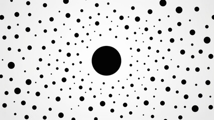 Black and white dotted halftone background.