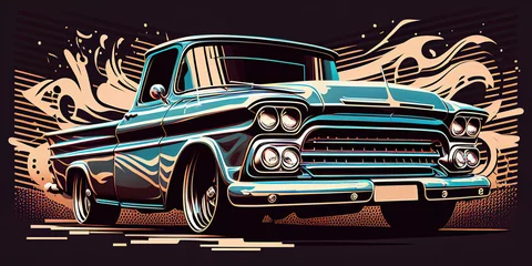 Poster illustration of muscle truck,, muscle car vector design © ranchuryukin