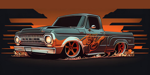 illustration of muscle truck,, muscle car vector design